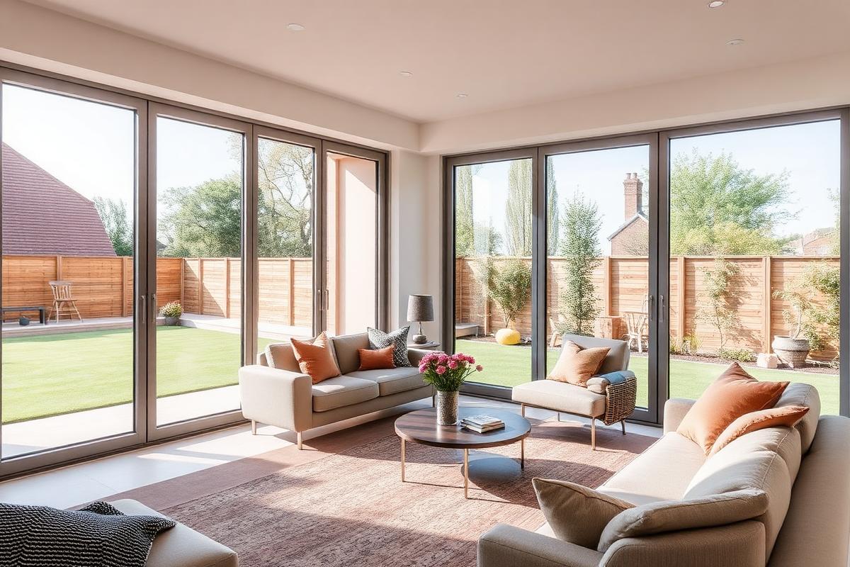 Sliding patio doors overlooking a rear garden